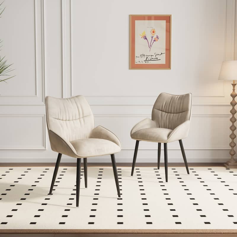 Dining Chairs Set of 2, Velvet Accent Chair Modern Kitchen Arm Chairs Upholstered Chair with Metal Legs for Kitchen