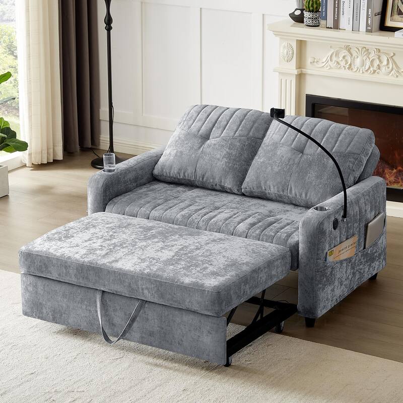53.9" Modern Loveseat Pull-Out Sofa Bed With Adjustable Backrest