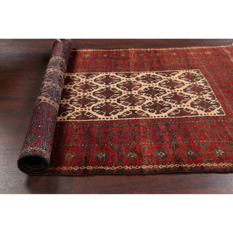 Geometric Balouch Persian Wool Area Rug Hand-knotted Office Carpet - 3'7" x 6'4"