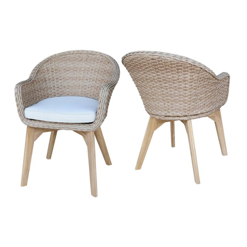 Outdoor Set of Two Wicker Dining Chairs with Cusions