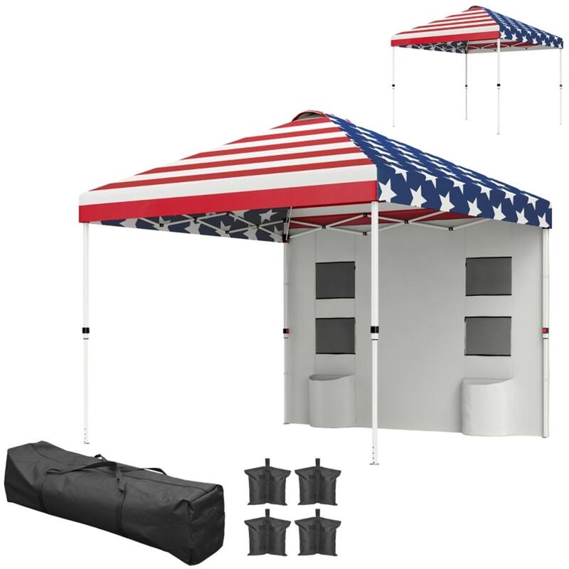 Metal Oxford Fabric Folding Outdoor Canopy Tent with Sidewalls - 116.9" L x 116.9" W x 113" H - Multi