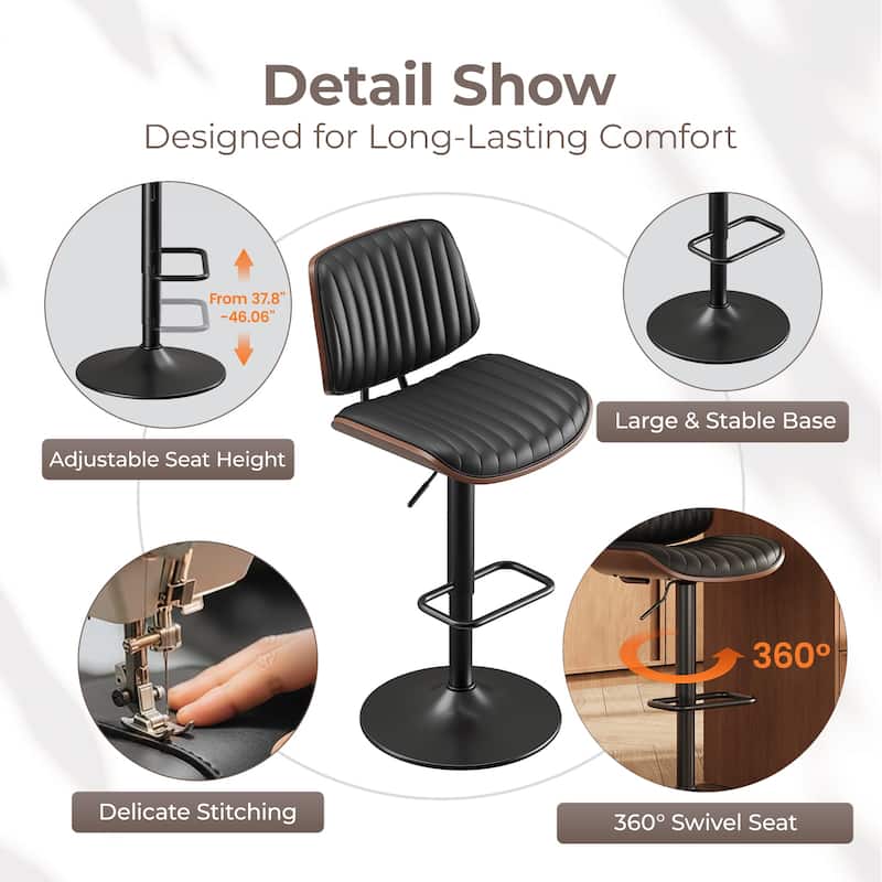 Adjustable Swivel Bar Stools with Footrest, Faux Leather Counter Stools for Kitchen Island