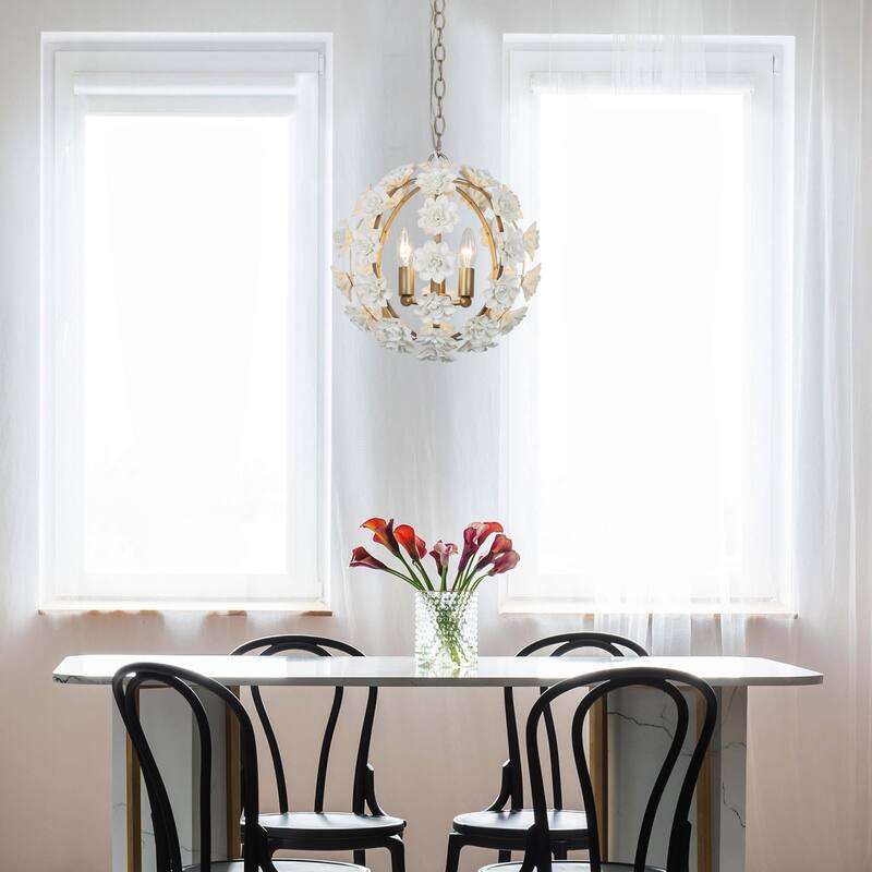 Veitchii Mid-century Modern 3 Lights Orb Chandeliers Art Decor Handmade Ceramic Flower LED Pendant - D 13.8" x H 75.2"