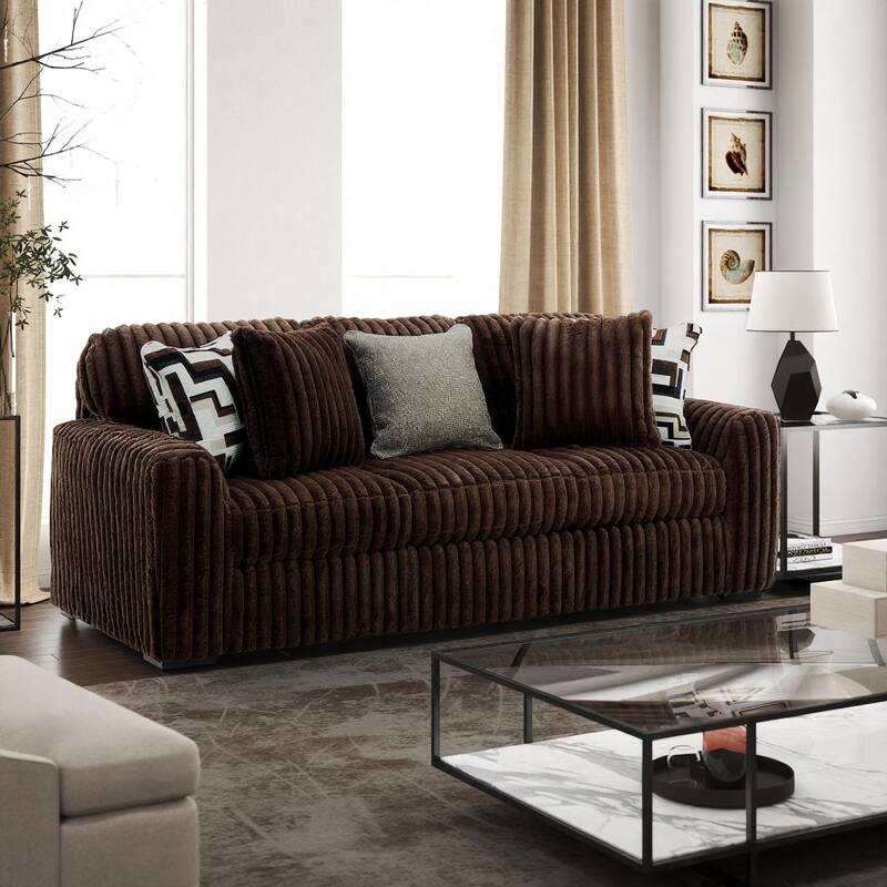 Roundhill Furniture Solenne 2-Piece Living Room Set, Oversized Sofa and Loveseat with Jumbo Corduroy Upholstery