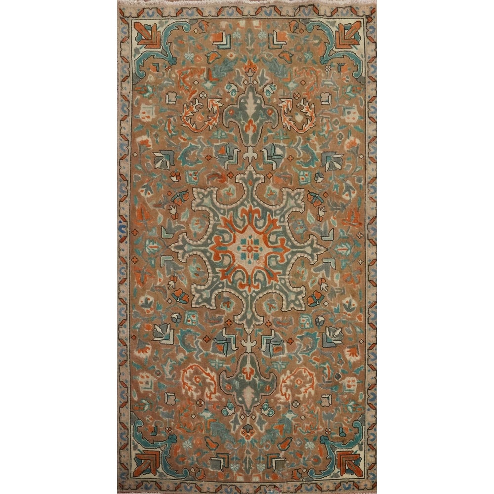 Hand Knotted Oriental 100% Wool Carpet Traditional Floral Brown Heriz Area Rug - 6' 5'' X 3' 5''