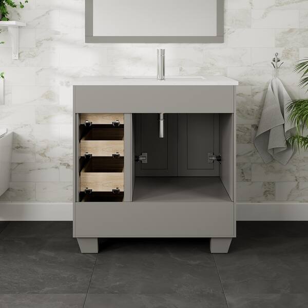 Eviva Loon 30 in. W x 22 in. D x 34 in. H Bathroom Vanity in White with White Carrara Quartz Top with White Sink