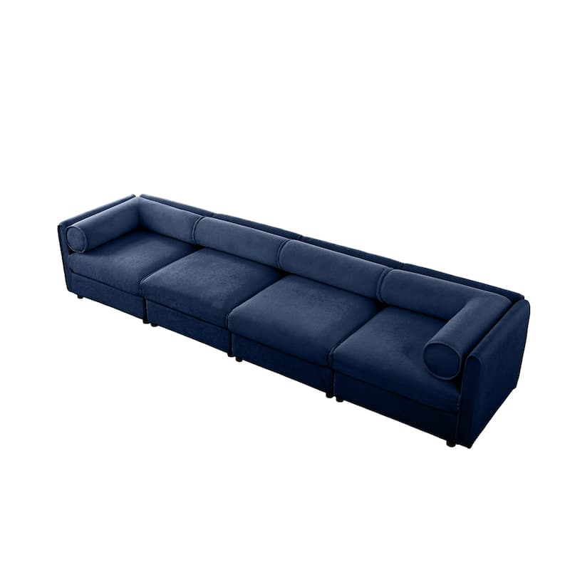 Modern 4 Deep Seat Modular Sofa with Storage, Cylindrical Backrest & Armrests