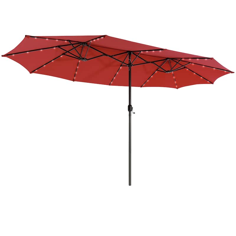 Gymax 15Ft Solar LED Patio Outdoor Double-Sided Umbrella w/ 48 Lights - Red