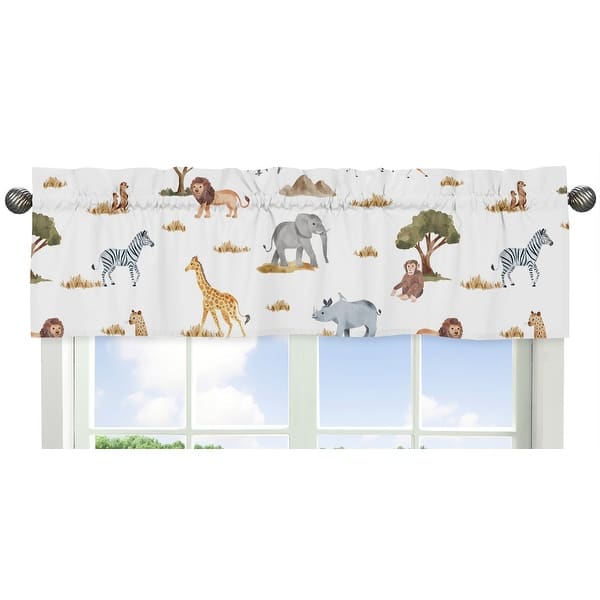 slide 2 of 6, Jungle Animals Window Curtain Valance Hunter Green Yellow Black and White Safari Animal Elephant Giraffe Lion Monkey Leopard