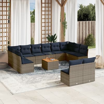 vidaXL Patio Sofa Set with Cushions Outdoor Furniture 13 Piece Poly Rattan - 24.4x 24.4x 27.2