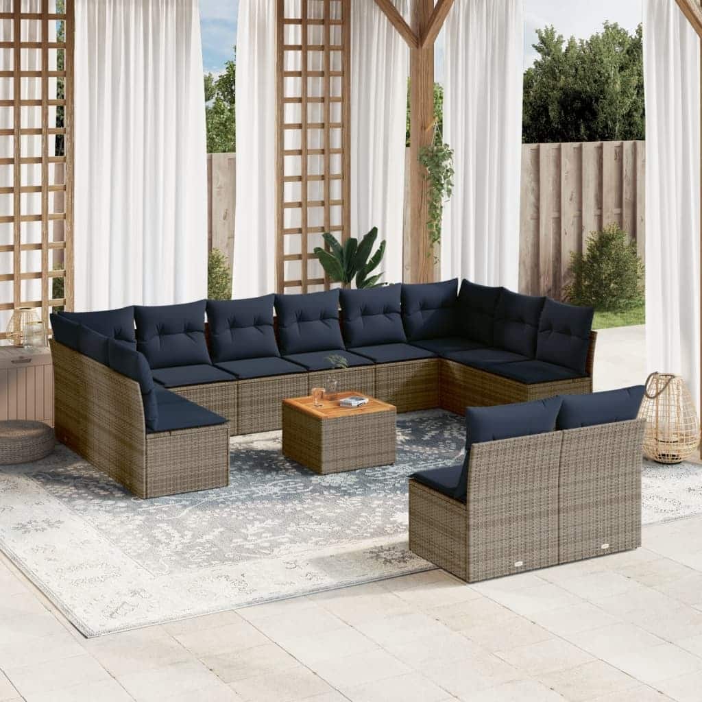 vidaXL Patio Sofa Set with Cushions Outdoor Furniture 13 Piece Poly Rattan - 24.4x 24.4x 27.2