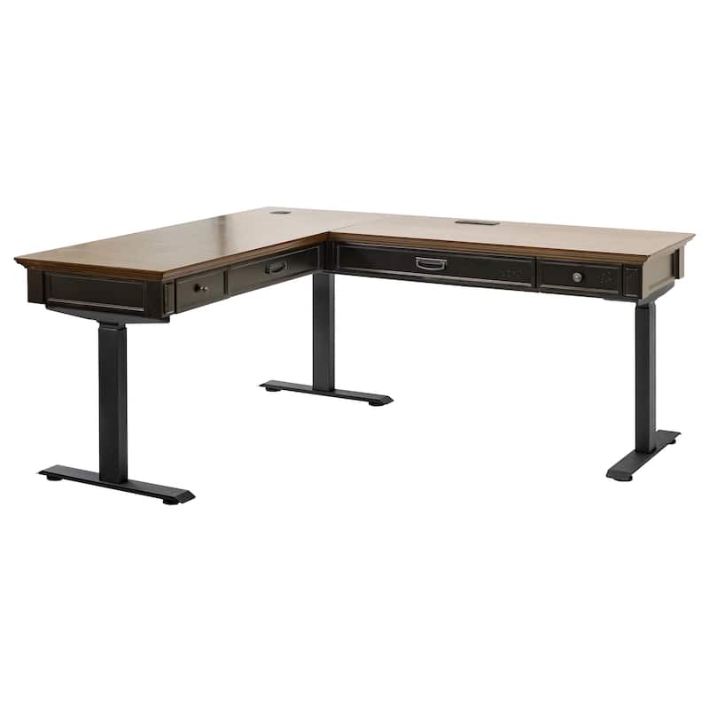 Hartford Electric Sit/Stand L-Desk and Return, Height Adjustable Table, Wood Adjustable Office Corner Desk and Return, Black