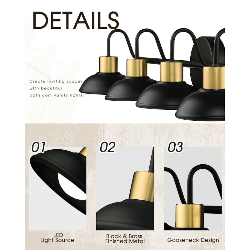 3/4/5 Light 15W LED Gooseneck Black Bathroom Vanity Light