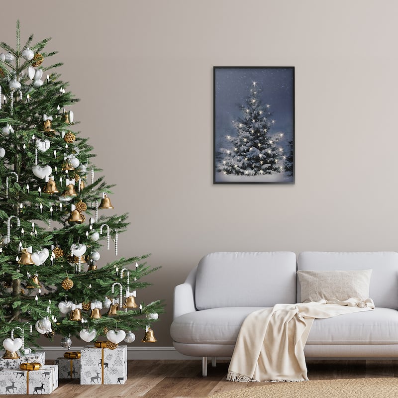 Stupell Snowy Nighttime Christmas Tree Framed Giclee Art Design By Lori Deiter