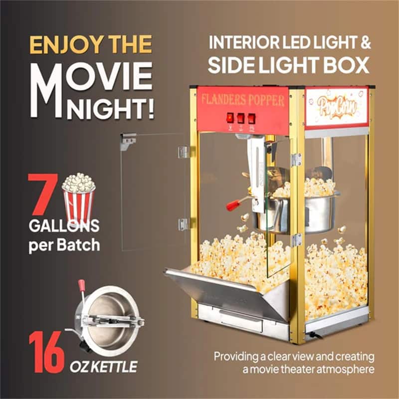 1600W 120V 16oz Kettle Popcorn Machine Maker Countertop