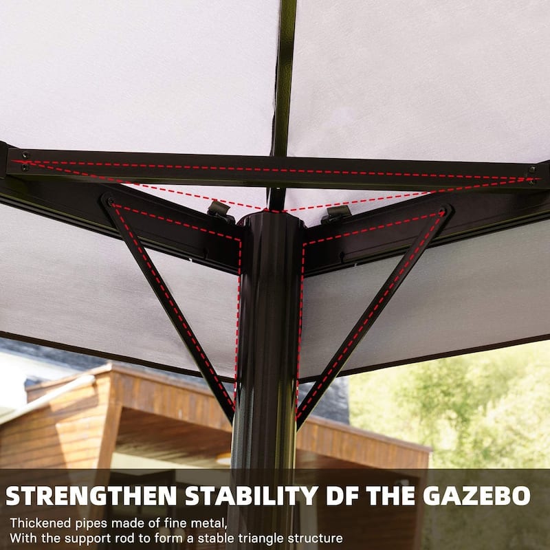 Grand Outdoor Patio 13 ft. W x 10 ft. D Steel Patio Gazebo with Mosquito Netting and Shade Curtains