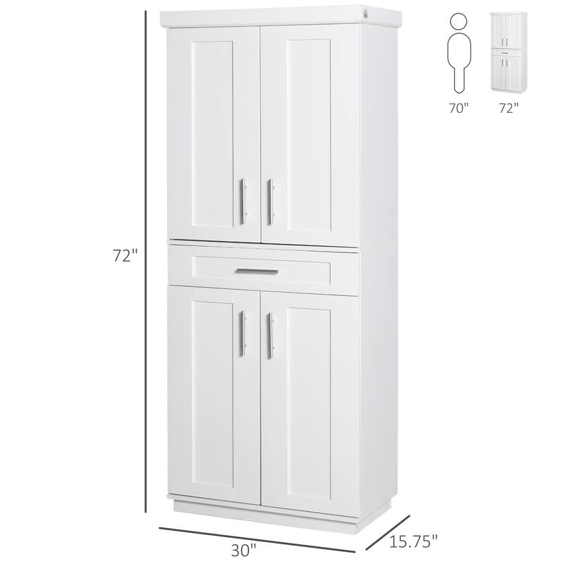 HOMCOM Modern Kitchen Pantry Freestanding Cabinet Cupboard - 30" W x 15.75" D x 72" H