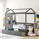 preview thumbnail 1 of 25, Twin Size House Bed with Two Drawers & Guardrail Gray