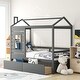 preview thumbnail 1 of 16, Twin Size Kid-Friendly Design Wooden House Bed with Two Drawers and Guardrail and a Sturdy Pine Frame Grey