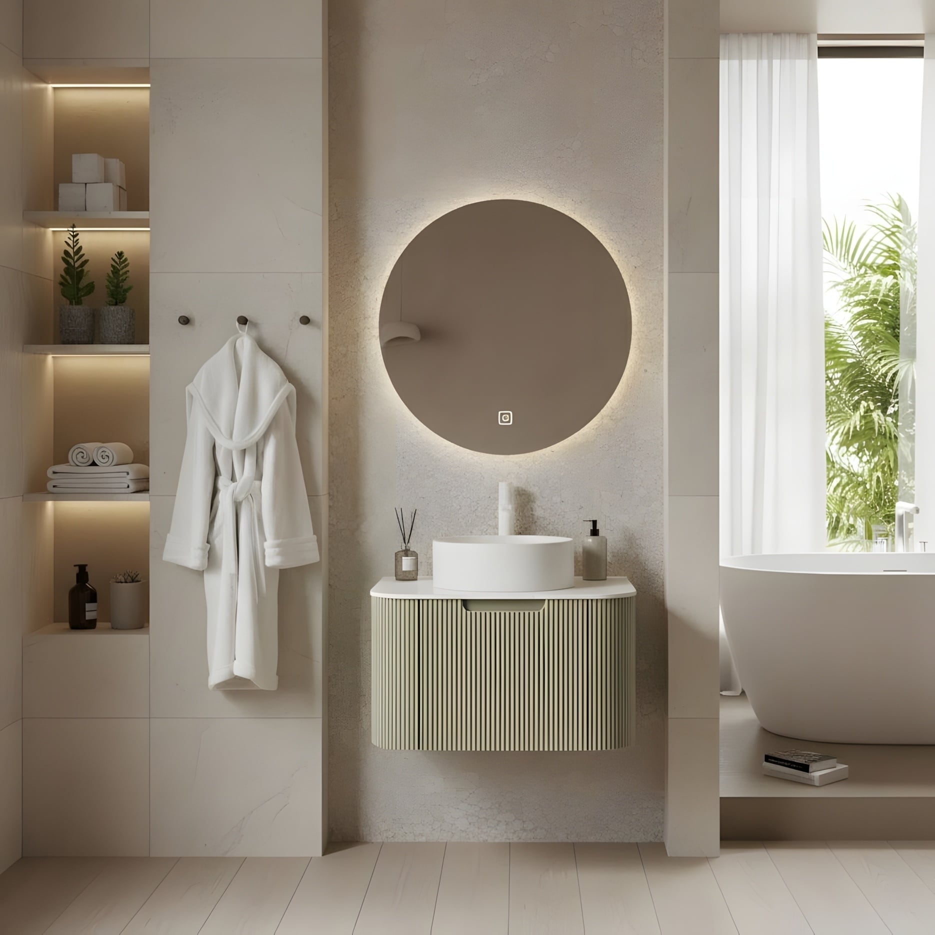Wall Mounted Bathroom with White Round Ceramic Basin and Drawer