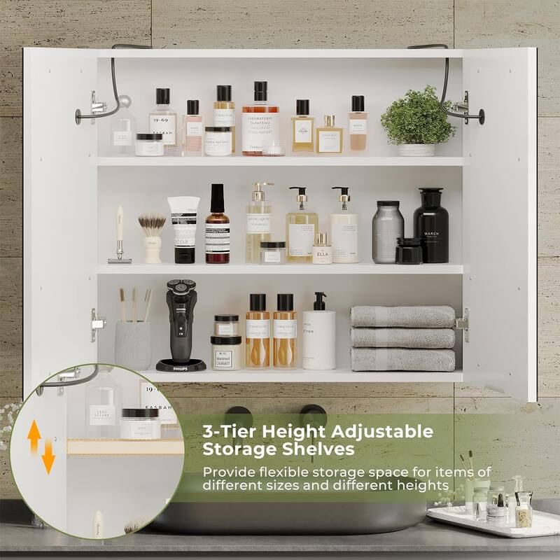 Lighted Medicine Cabinet Bathroom Wall Mounted Storage Doors