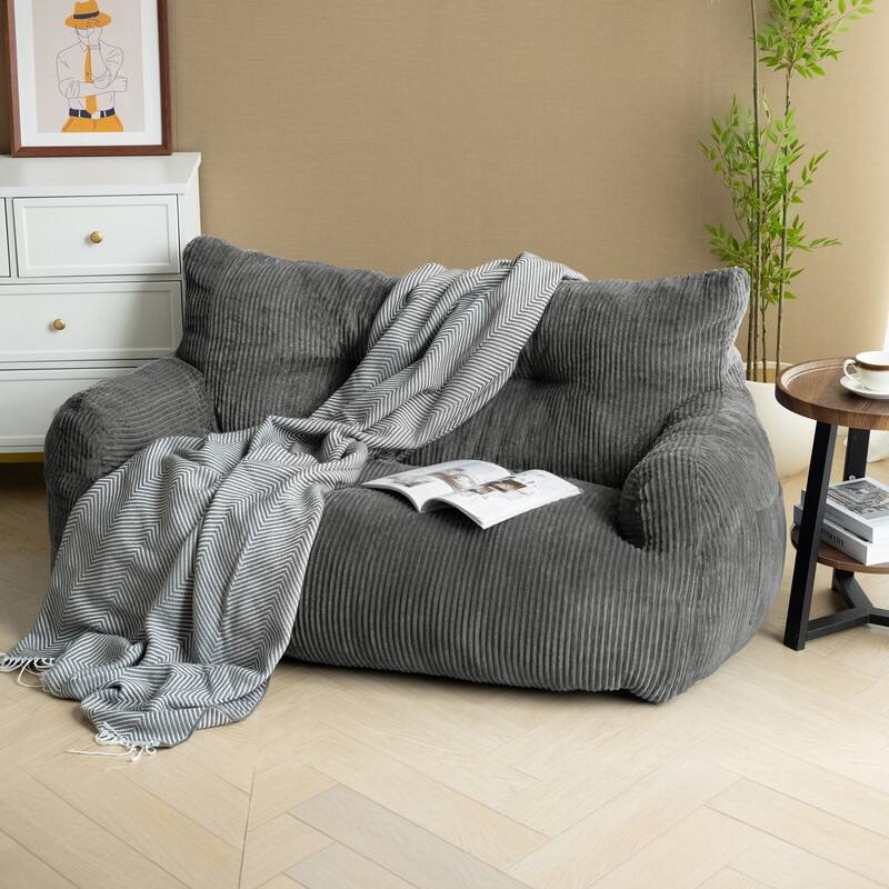Pamapic Bean Bag Chair, Double Seater Corduroy Lazy Sofa - Grey