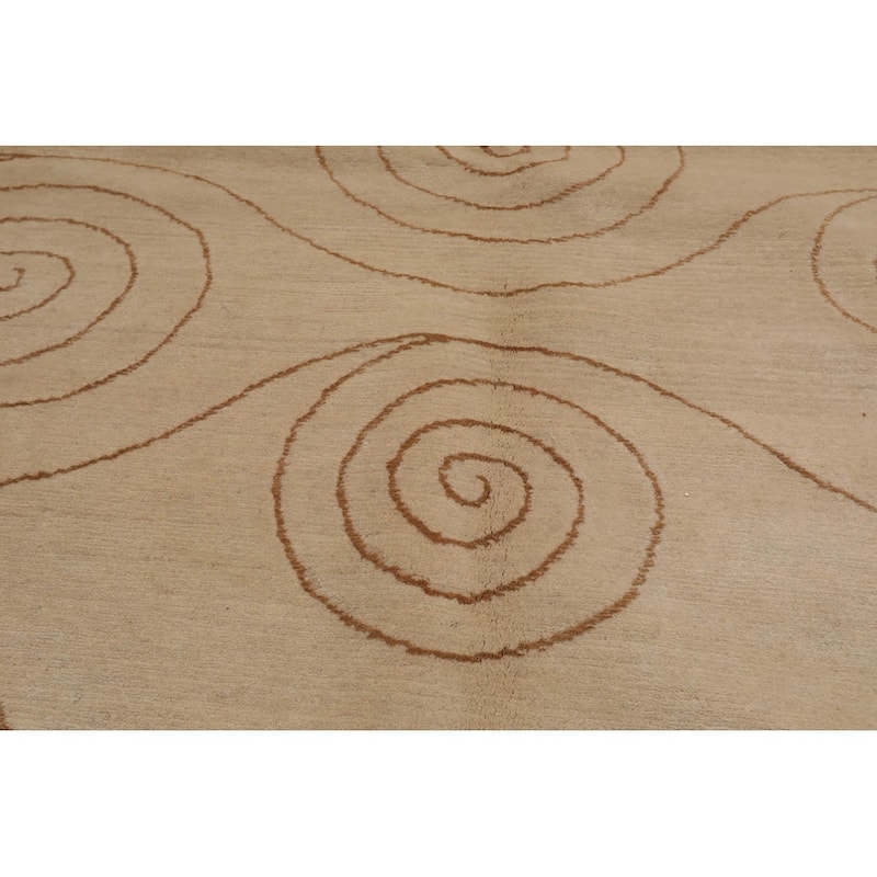 Hand Knotted Tufenkian Beige Tibetan Wool & Silk Modern Area Rug - 8' 6'' x 9' 6''