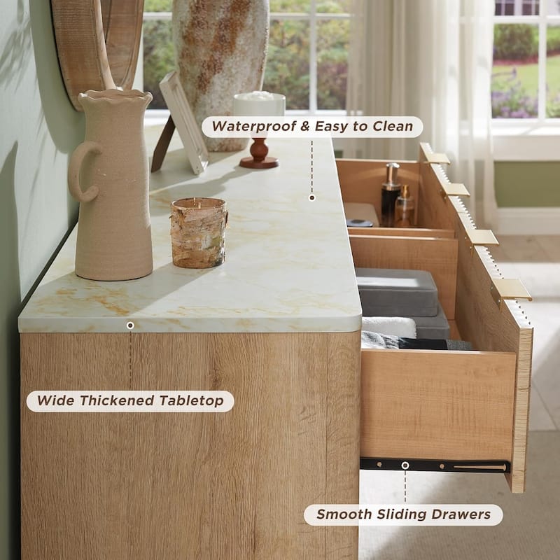 Fluted 6 Drawers Dresser, Modern Chest of Drawers, for Bedroom