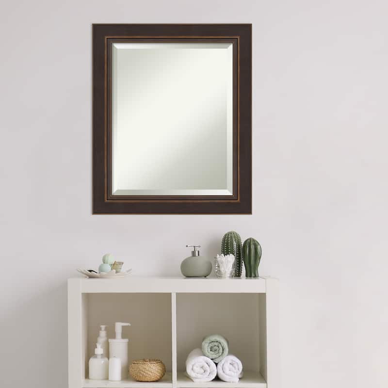 Beveled Wood Bathroom Wall Mirror - Lara Bronze Frame - Lara Bronze