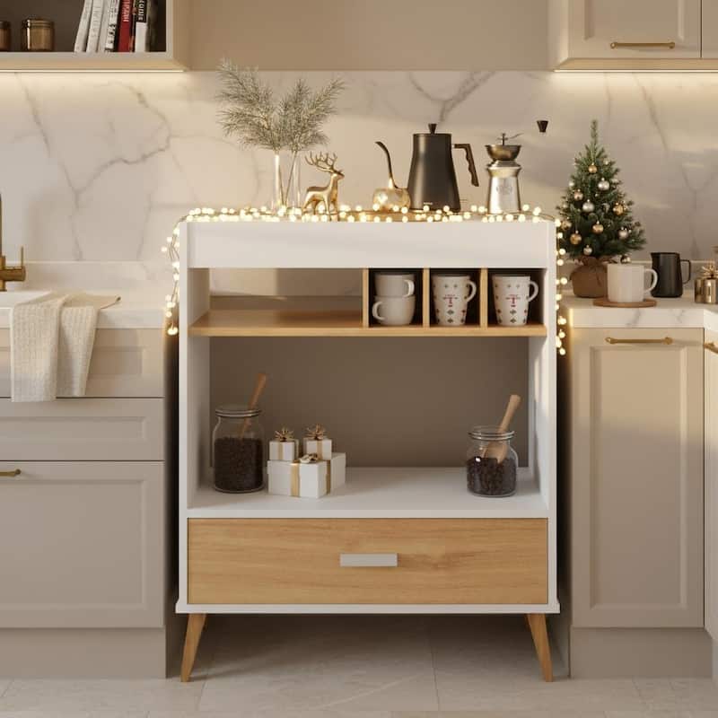 Boahaus Modern Bar Cabinet Wine Storage & Glassware Shelf - White-Brown