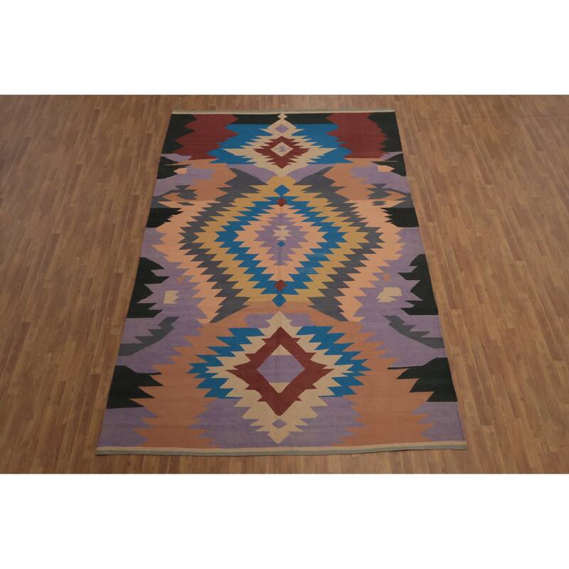 Hand Woven Oriental 100% Wool Carpet Southwestern Tribal Multi-Colored Kilim Area Rug - 13' 3'' X 8' 4''