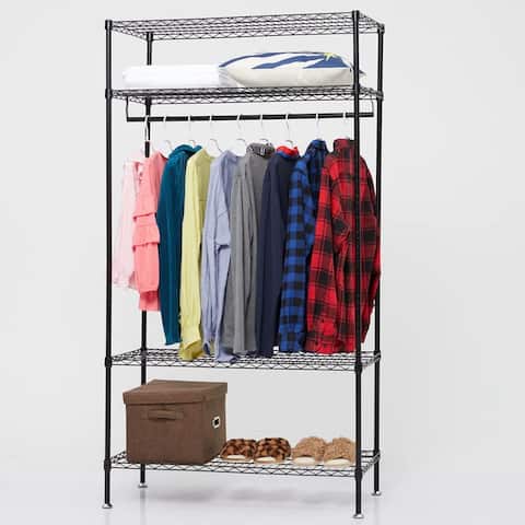 4 Tiers Garment Rack, Free Standing Closet Organizer with Shelves and Hanging Rod, 35.5" Wide - 4-Tier