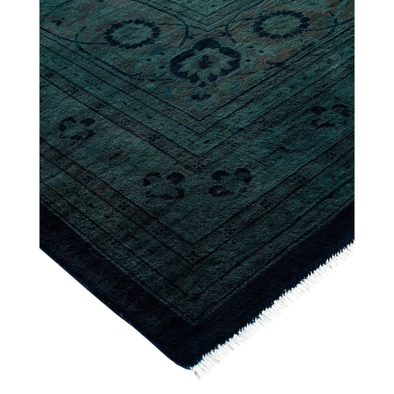 Overton Hand Knotted Wool Vintage Inspired Modern Contemporary Overdyed Navy Area Rug - 12' 1" x 15' 0"