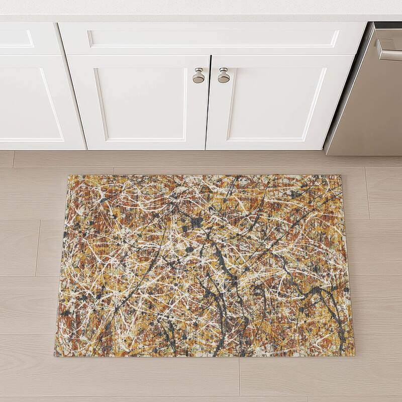 Machine Washable Indoor/ Outdoor Modern Splatter Chantille Rug
