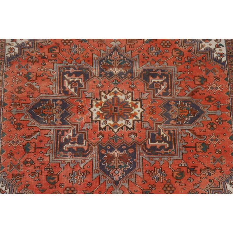 Hand Knotted Oriental 100% Wool Carpet Traditional Medallion Oranges & Rust Heriz Area Rug - 8' 9'' X 6' 7''