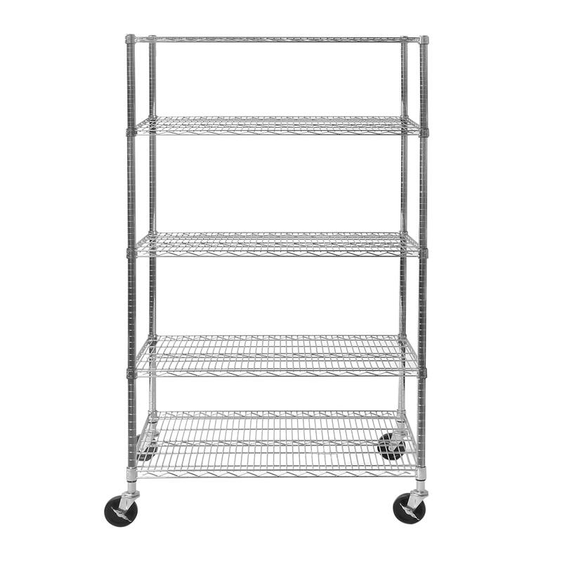 Seville Classics Commercial-Grade 5-Tier NSF-Certified Steel Wire Shelving with Wheels, 48" W x 18" D x 72" H