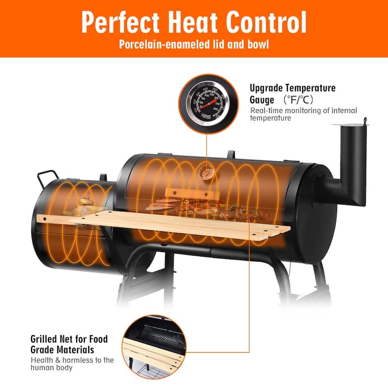 Costway Barrel Charcoal Grill with Foldable Side Table Built-in - See Details - as pic shows