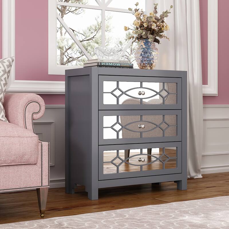 End Table Nightstand Bedside Table Mirrored Cutout Chest Beside Table