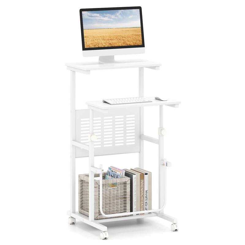 Costway Mobile Stand Up Desk Height Adjustable Computer Standing Desk - See Details - White - See Details