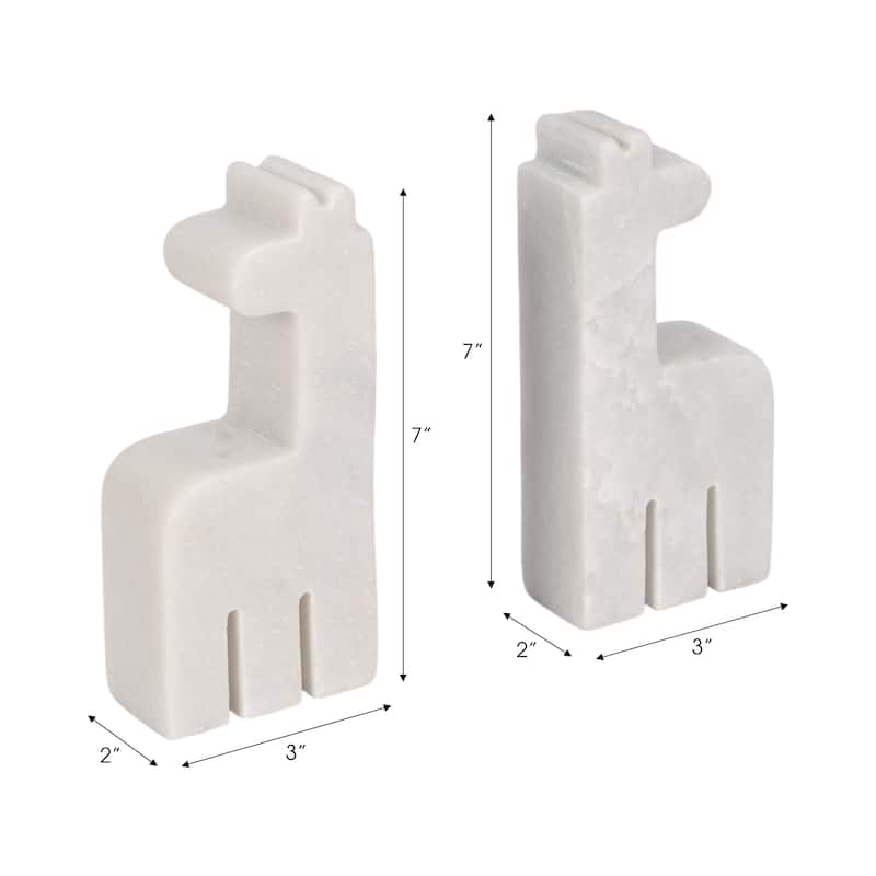 Decorative Marble Giraffe Bookends - Home Decor- Set of 2, 7", White - 7.0"