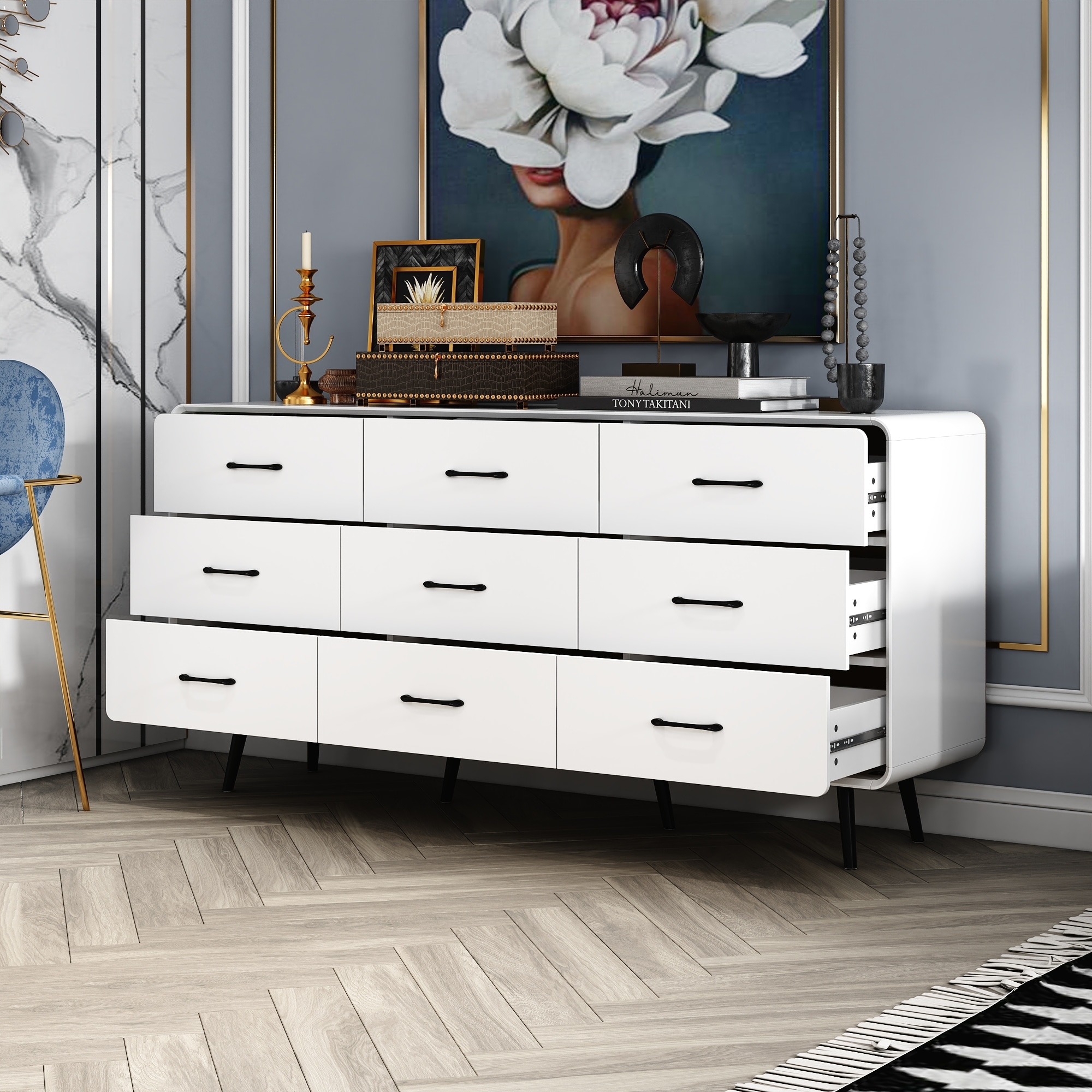 Contemporary White Nine/Six - drawer Dresser: Curved Edges, Ample Storage &  Stylish Contrast - Bed Bath & Beyond - 42689040