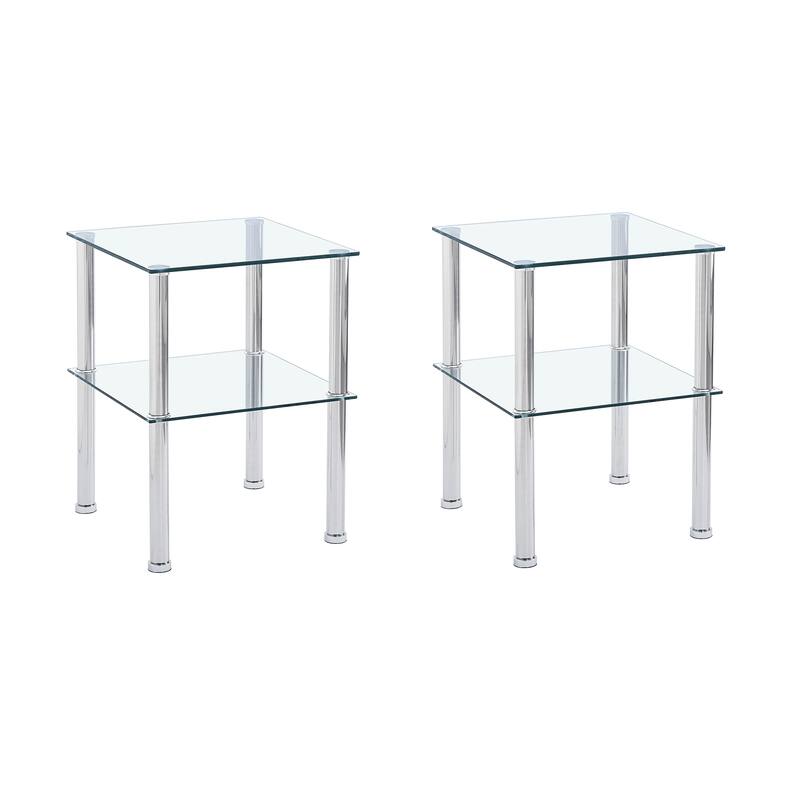 Modern 2-Piece Clear Side Table Set – 2-Tier Storage End Tables for Living Room‌ - Clear