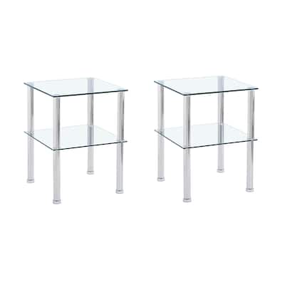 Modern 2-Piece Clear Side Table Set – 2-Tier Storage End Tables for Living Room‌