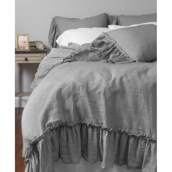 Capri Grey Chambray Linen Duvet Cover or Pillow Sham Bed Bath