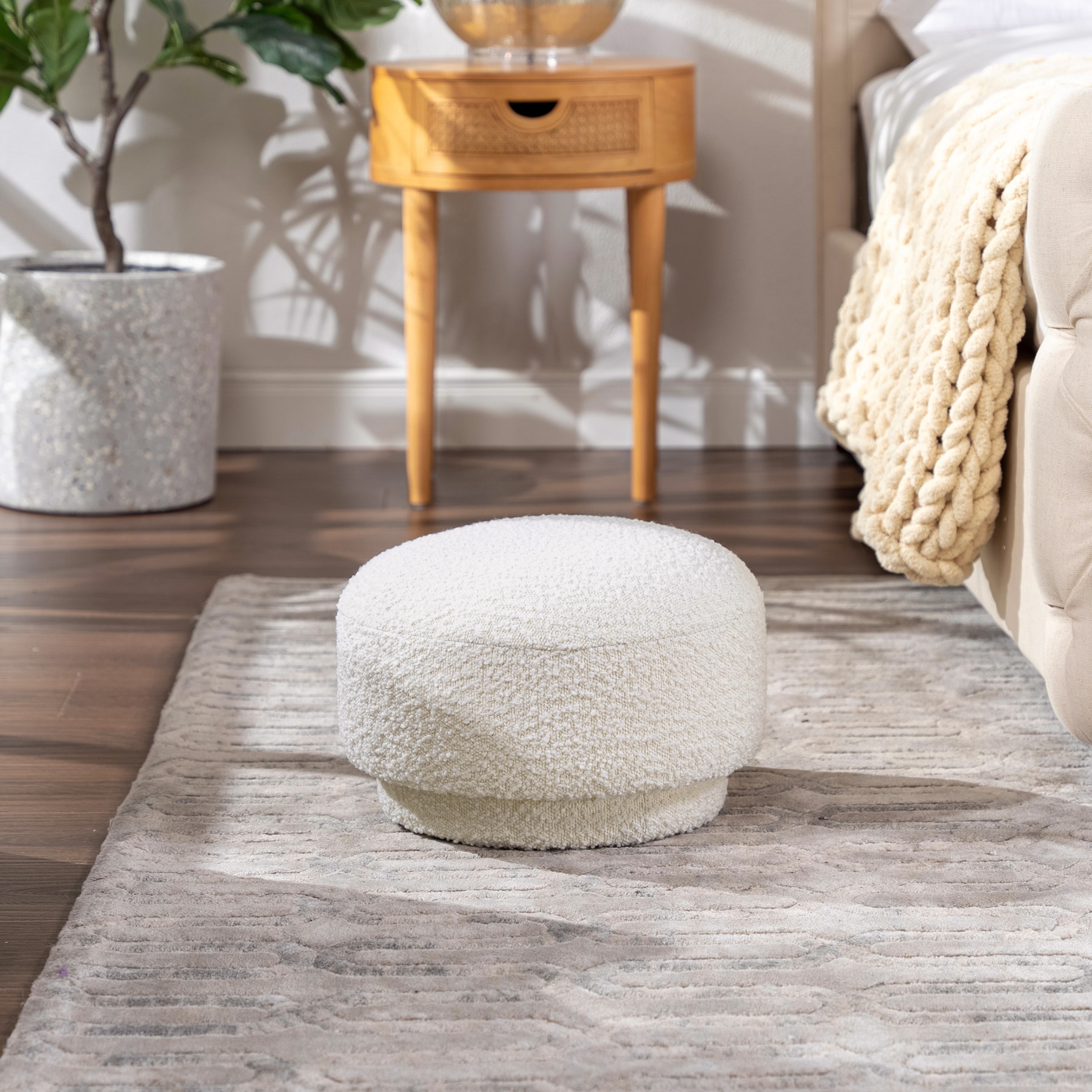 Fuji 15" Faux Sherpa Mushroom Footstool Ottoman