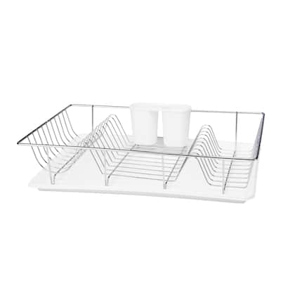 Kitchen Details 3 Piece Chrome Dishrack with Tray in White - 19"x12"x4"