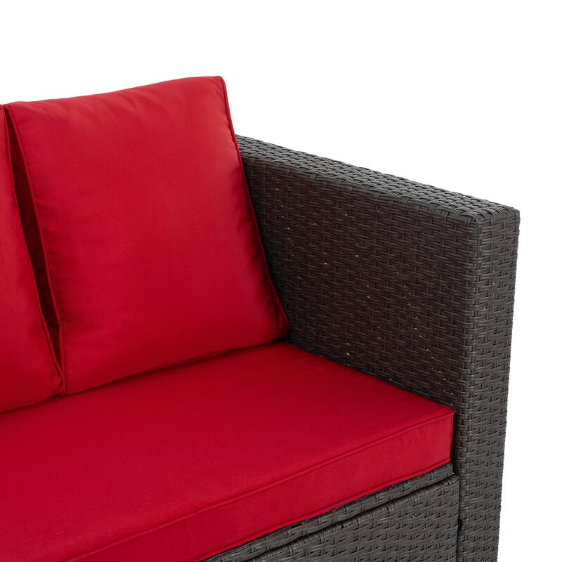 Outdoor 7-Piece PE Wicker Furniture Set with Lounger Sofa, Coffee Table, and Ottomans, Conversation Set for Patio Pool