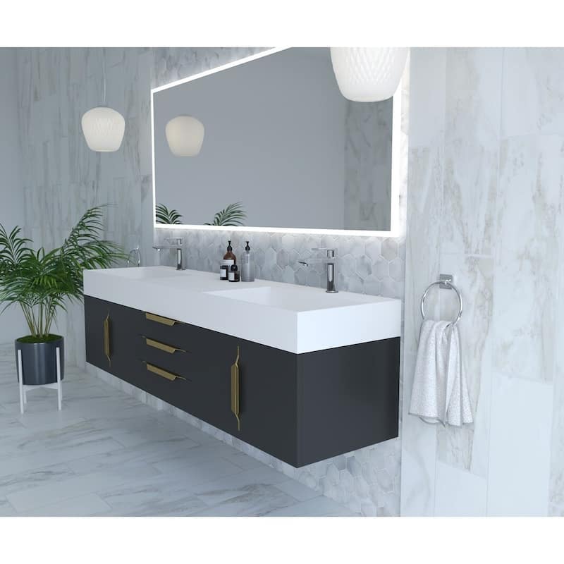 Amazon 72" Wall Mounted Bathroom Vanity Set w/ White Top
