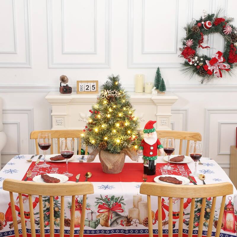 2/ 3ft Snow Flocked Artificial Tabletop Christmas Tree with LED Lights with Burlap Base