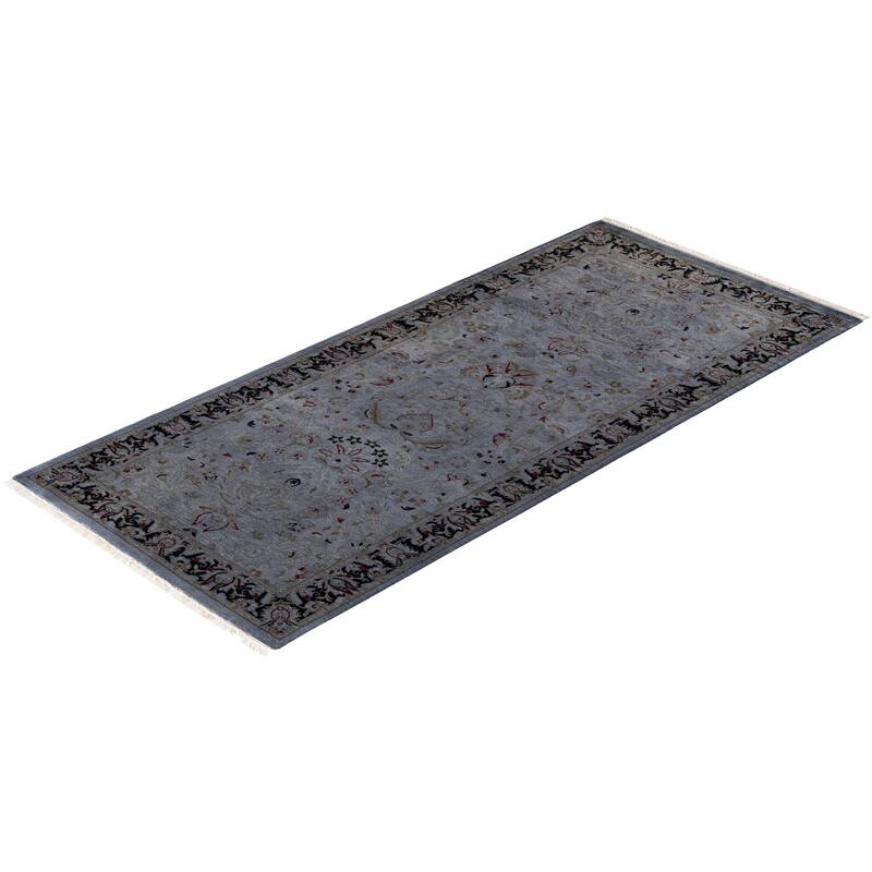 Overton Hand Knotted Wool Vintage Inspired Modern Contemporary Overdyed Gray Runner Rug - 2' 7" x 6' 0"